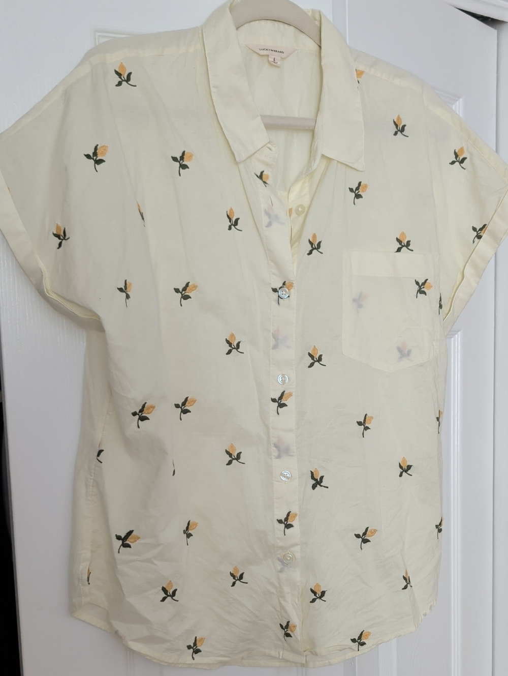 Lucky Brand Pale Yellow Floral Short Sleeve Button-Down Shirt
